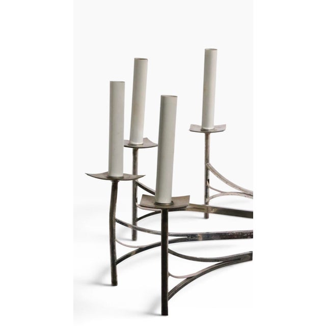 Metal Large 12 Light Silver Plate Spoke Form Chandelier by Sciolari For Sale - Image 7 of 18