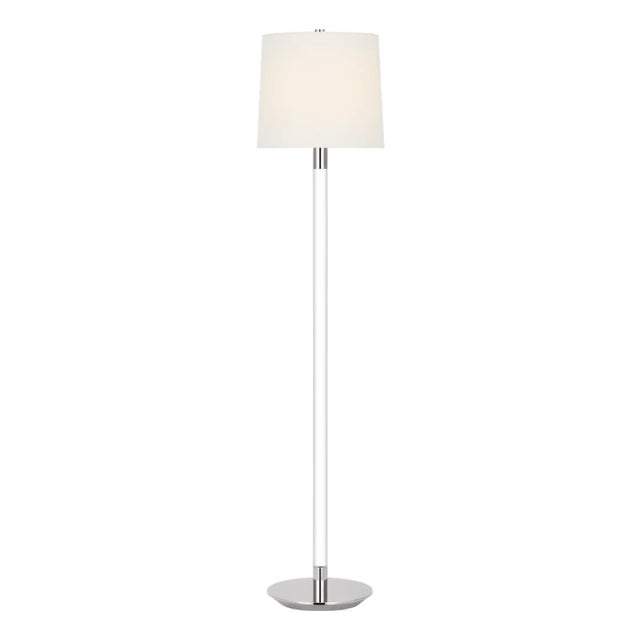 AERIN by Visual Comfort Signature Riga 53" Cordless Floor Lamp in Crystal and Polished Nickel with Linen Shade For Sale