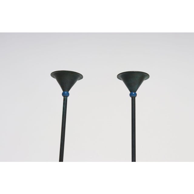 Metal Pair of Milano Series Verdigris Bronze Candle Holders by Christian De Beaumont For Sale - Image 7 of 18