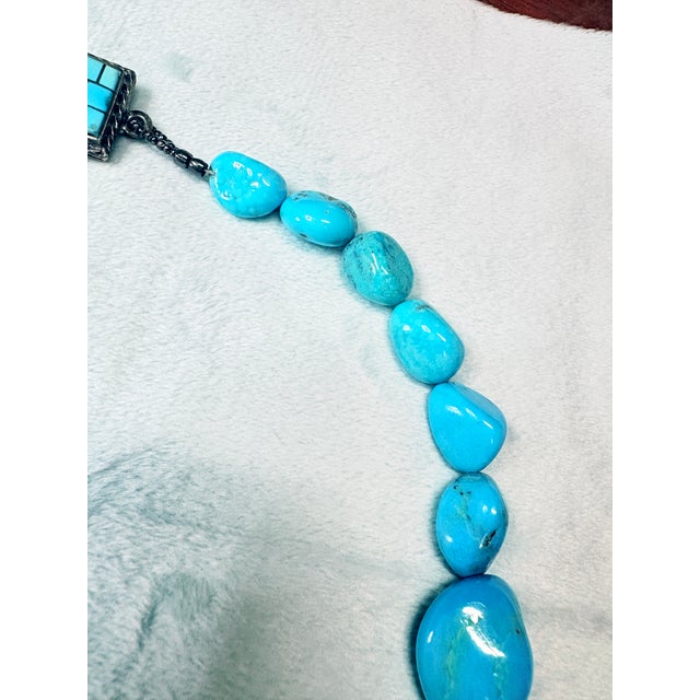 1970s Hand-Fabricated Sterling and Turquoise Nugget Necklace W/ Mosaic Inlay Clasp For Sale - Image 13 of 16