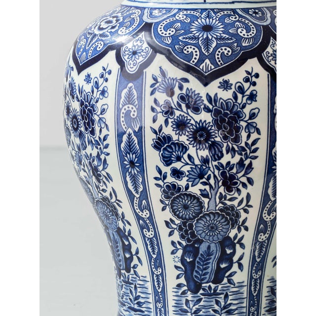 Delft Blue Ceramic Table Lamps with Persimmon Silk Shades from Boch Frères, 1960s, Set of 2 For Sale - Image 18 of 18
