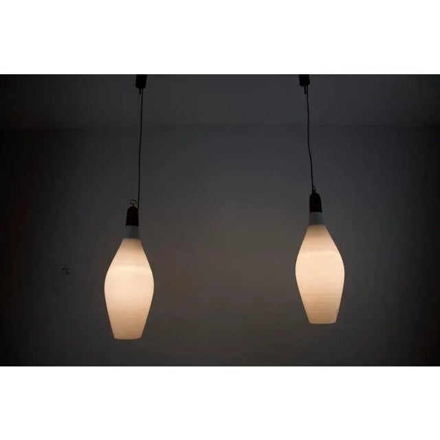 Mid-Century Modern Italian Pendant Lamps in Teak and Opal Glass, 1960s, Set of 2 For Sale - Image 11 of 14