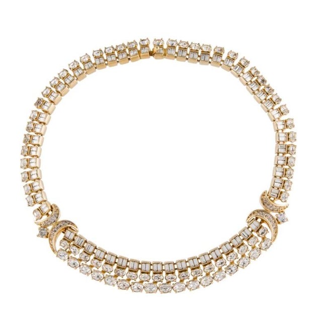 Gold 1990s Judith Leiber Collar Collier Necklace Choker Crystal Dimante Strass Vintage 24k Gold Plated For Sale - Image 8 of 10