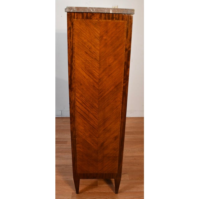 1900s Antique French Louis XVI Walnut Satinwood Inlay & Marble Top Cabinet For Sale - Image 11 of 12