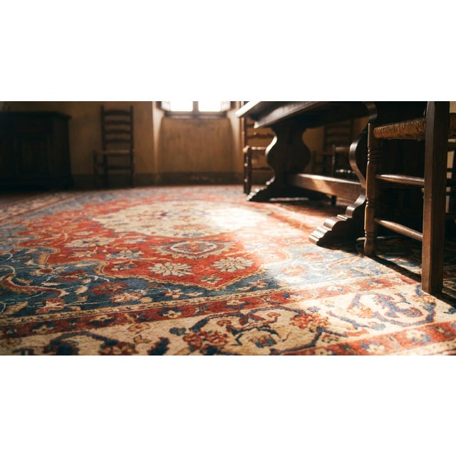 Red Phenomenal Red and Blue Color With Medallion Design Antique Sarouk Farahan Rug For Sale - Image 8 of 8