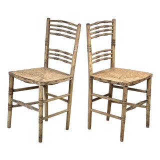 Set of Regency Faux Bamboo and Rush Seat Chairs For Sale