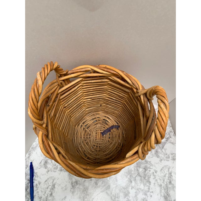 Vintage Tall Rustic Wood Woven Decor & Storage Basket For Sale In Sacramento - Image 6 of 10