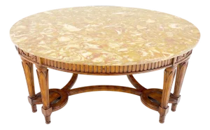 Carved Mahogany 44 Round Marble Top Regency Style Coffee Center Table