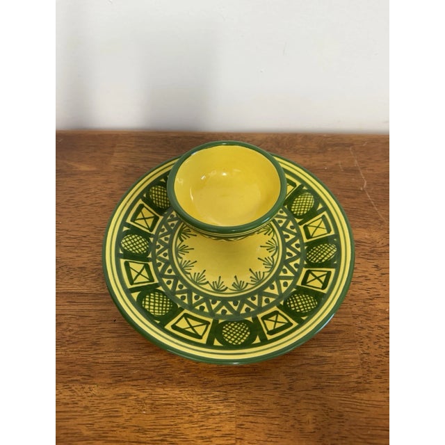 2010s Vintage Mexican Pottery Chip & Dip Serving Set Hand Painted Yellow Green 2Pc For Sale - Image 5 of 14