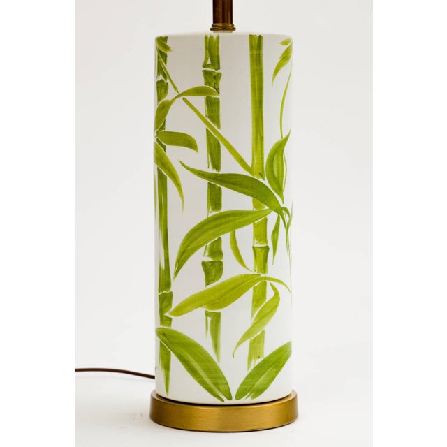 Mid-Century Modern 1960s Italian Ceramic Bamboo Lamp with Antique Chinese Jade Finial For Sale - Image 3 of 6