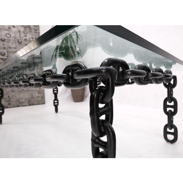 Mid-Century Modern Mid 20th Century Large Oversize Fused Marine Chain Base Rectangle Coffee Table Thick Glass Top For Sale - Image 3 of 15