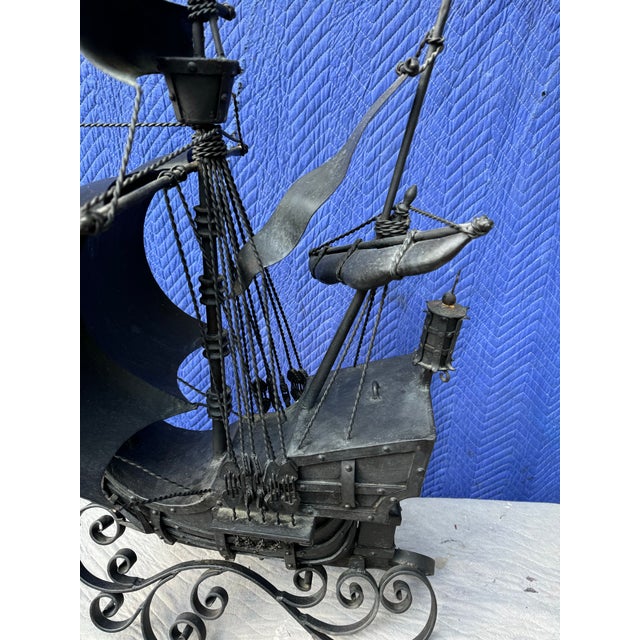 American Vintage Hand Forged Black Metal Pirates Ship For Sale - Image 3 of 10