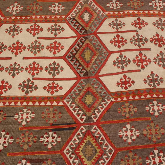 1930s Vintage Mid-Century Konya Red and Green Wool Kilim Rug - Rich and Bright Accents For Sale - Image 5 of 7