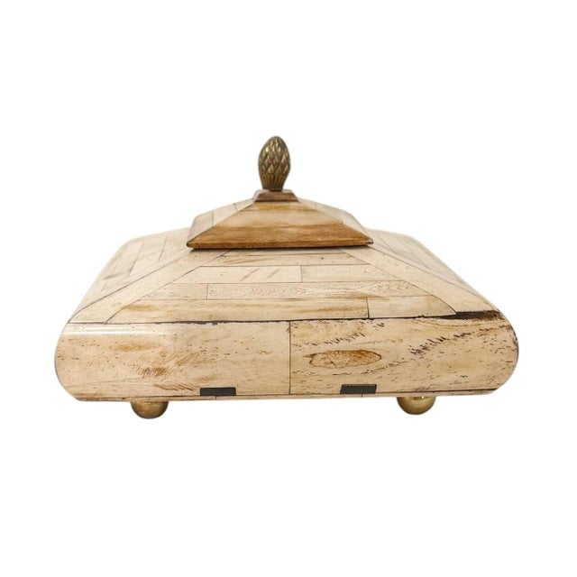 1970s Maitland Smith Style Bone Inlaid Box With Brass Finial For Sale - Image 9 of 13