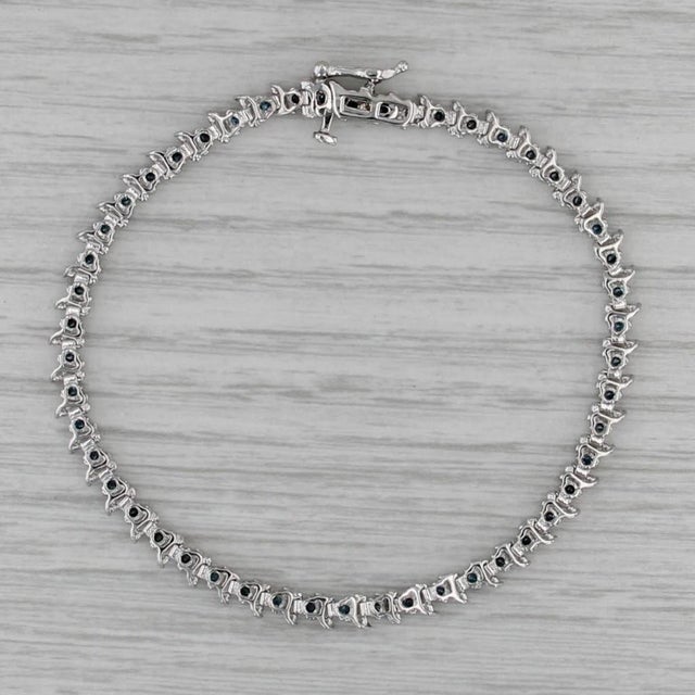 2010s 1.10ctw Blue Diamond Tennis Bracelet 14k White Gold 7" 4mm For Sale - Image 5 of 5