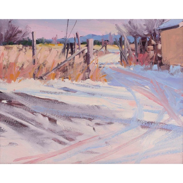 Vintage unsigned Snowy Trail Through Gate oil painting, circa 1980-90. This painting is attributed to Howard Carr and...