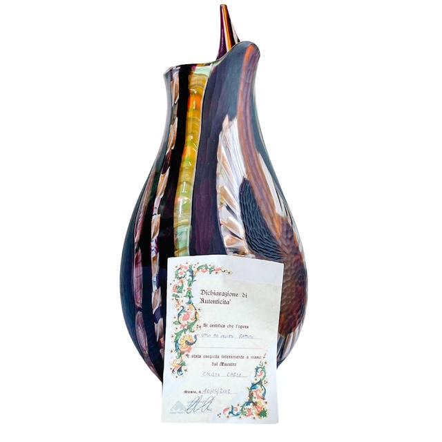 Glass Monumental Italian Murano Hand-Blown Glass Sculptural Spout Vase by Carlo Colizza (With Certificate of Authenticity) For Sale - Image 7 of 8