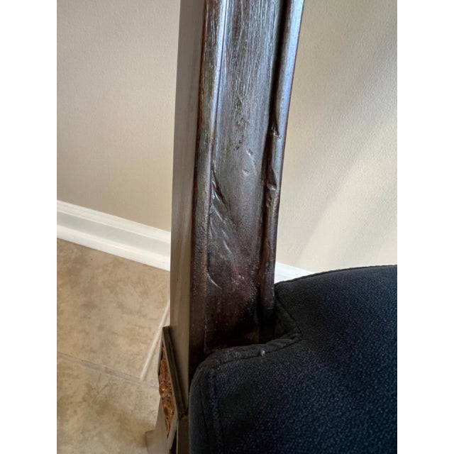 Wood Jonathan Charles Open Back Dining Chair, Custom Blue Velvet Upholstery, Bleached Crotch Walnut Finish, Gold Accents For Sale - Image 7 of 18