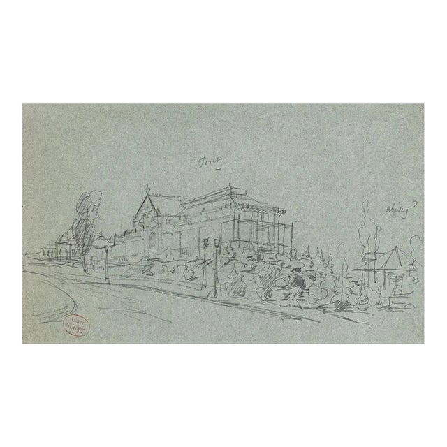 Villa - Original Pencil on paper - 20th Century 20th century For Sale