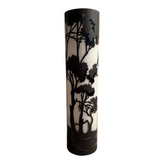 Large Cameo Glass Cylinder Vase Black and White For Sale