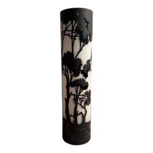 Large Cameo Glass Cylinder Vase Black and White