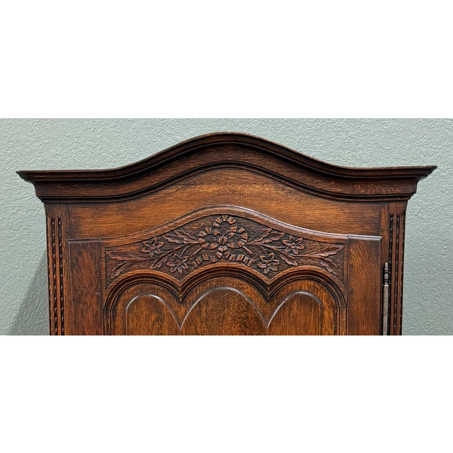 Antique French Louis XV Style Armoire Linen Cabinet Chest Bonnetiere Oak For Sale - Image 13 of 17