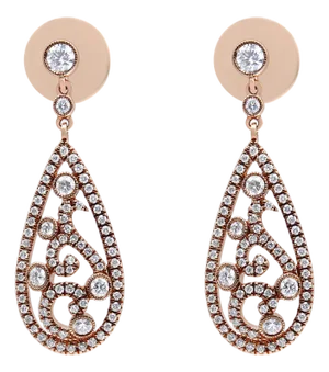 18K Rose Gold 1 1/4 Cttw Diamond Teardrop Shaped Drop and Dangle Screw Back Stud Earring (F-G Color, VS1-VS2 Clarity)