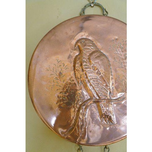 French Country Oversized Vintage Copper Mold Wall Hanging With Brass Handles and Falcon Bird Design For Sale - Image 3 of 8