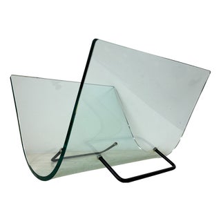 Vintage Italian Curved Glass Magazine Rack, 1980s For Sale