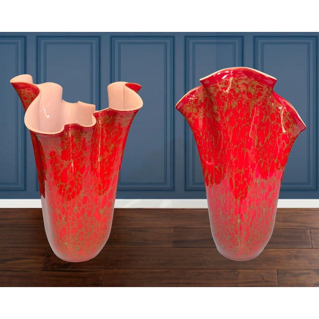 Large Red Art Glass Handkerchief Vase For Sale - Image 10 of 12