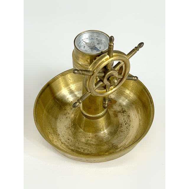 Mid Century Brass Ship Wheel Compass Trinket Dish or Ashtray For Sale - Image 4 of 10