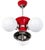 Space Age Pendant Lamp with Three Globes in Red Lacquered Metal, Chrome and Opal Glass, 1970s For Sale