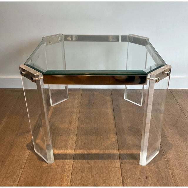 Mid-Century Modern 1970 Octagonal Lucite and Chrome Side Tables from Maison Jansen - A Pair For Sale - Image 3 of 12