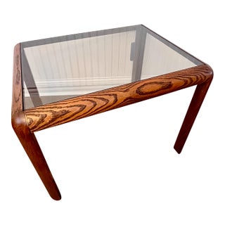 Vintage 1970’s Belgium Van Den Berghe-Pauvers Wood & Smoked Glass Accent Table For Sale