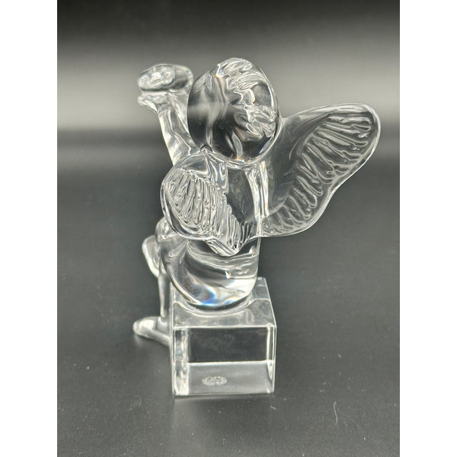 Baccarat Baccarat Crystal Cherub Figurine on Block Base – Signed – Angel With Trumpet (4.5") For Sale - Image 4 of 8