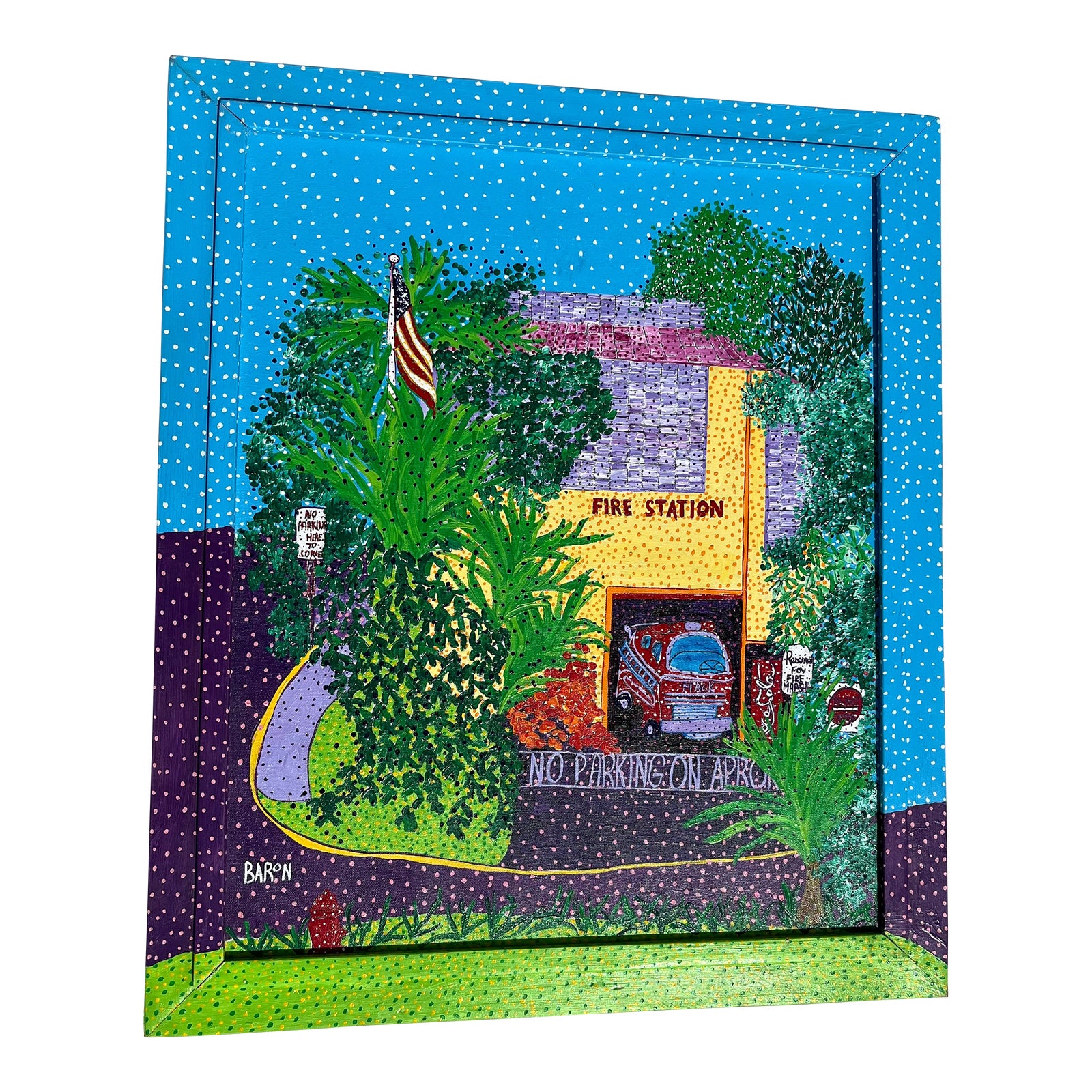 Late 20th Century Jack Baron Key West Fire Station Painting, Framed