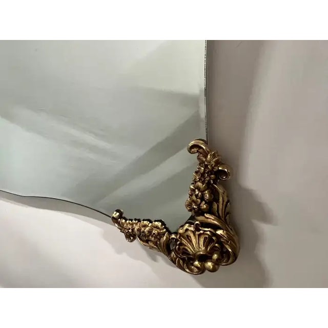 Wood Mid-Century Italian Baroque Revival Wall Mirror With Gilded Rocaille Corners For Sale - Image 7 of 10