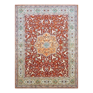 Antique Persian Tabriz Wool 9x12 Red, Ivory, & Green Handmade Area Rug #1143240 For Sale