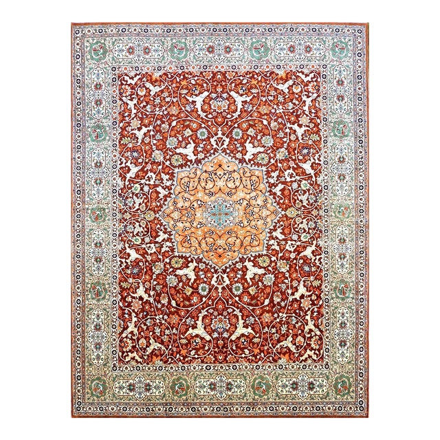 Antique Persian Tabriz Wool 9x12 Red, Ivory, & Green Handmade Area Rug #1143240 For Sale