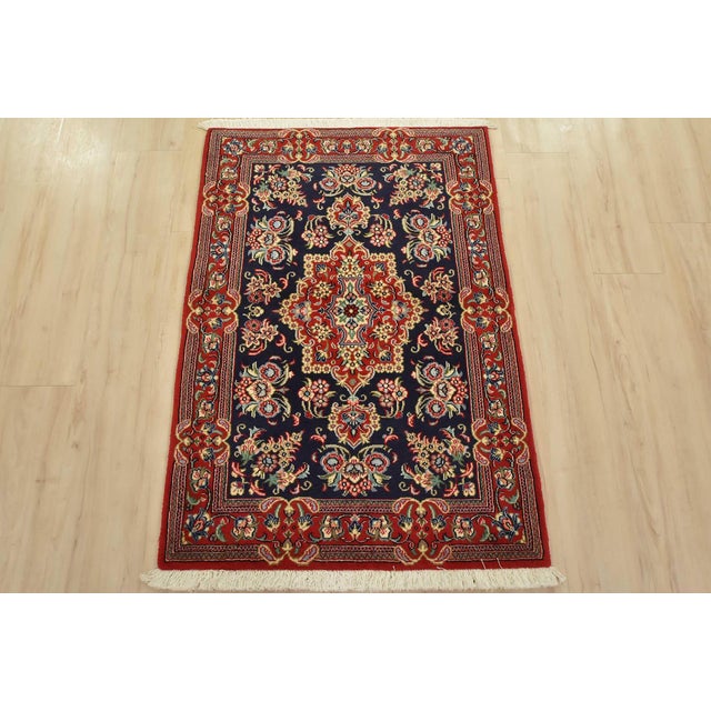 Farmhouse Qom Rug 2’8” X 3’11” Blue Wool Vintage Traditional Hand-Knotted Carpet For Sale - Image 3 of 10
