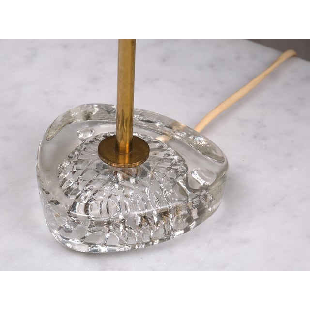 Metal Swedish Modern EAE Table Lamps, Brass, Glass and Pierre Frey Silk, 1950s, Set of 2 For Sale - Image 7 of 11