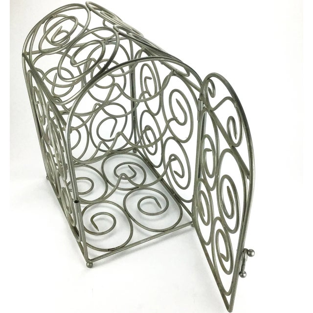 Vintage Pewter Tone Metal Lockable Wine Bottle Holder For Sale - Image 4 of 11