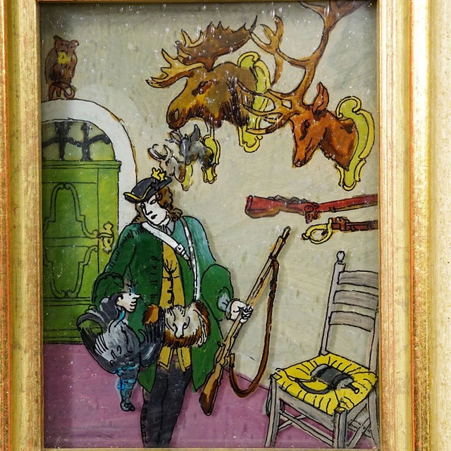 Three Vintage Behind Glass Paintings With Biedermeier Scenes For Sale - Image 6 of 8