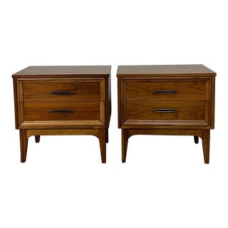 1960s Vintage Walnut Nightstands- Pair For Sale