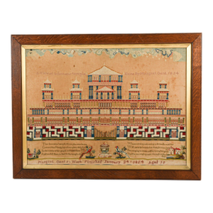 Antique Framed "Solomon's Temple" 1854 Needlework Sampler