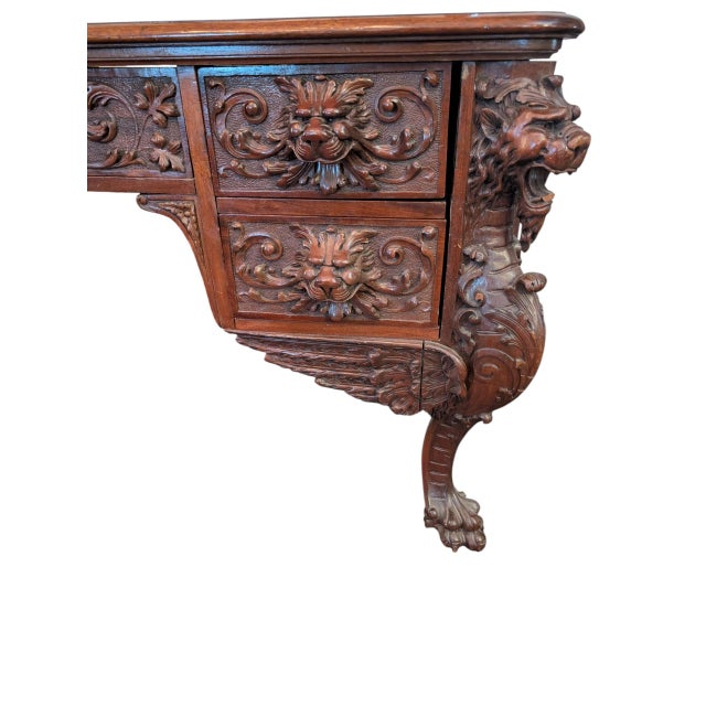 Antique Rj Horner-Style Mahogany Partners Desk With Winged Griffins For Sale In Reno/Lake Tahoe - Image 6 of 12
