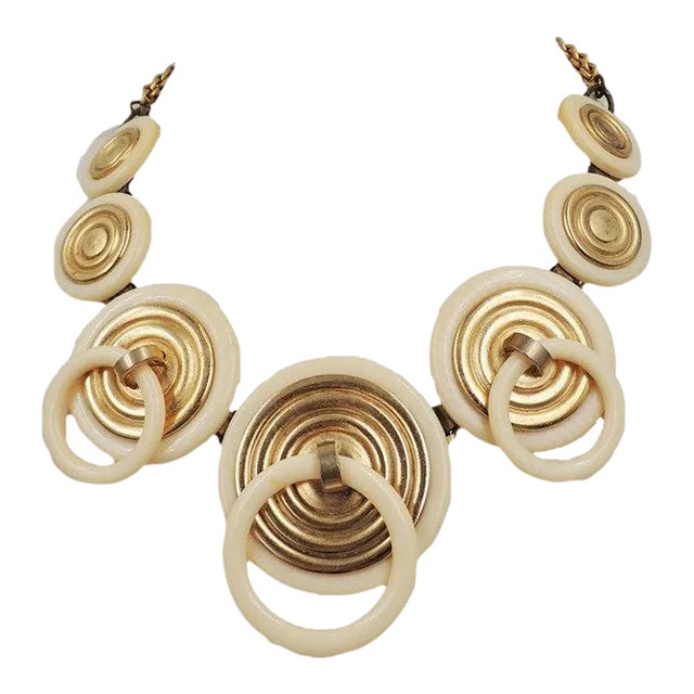 1970s Ugo Correani Modernist Goldtone White Lucite Necklace For Sale