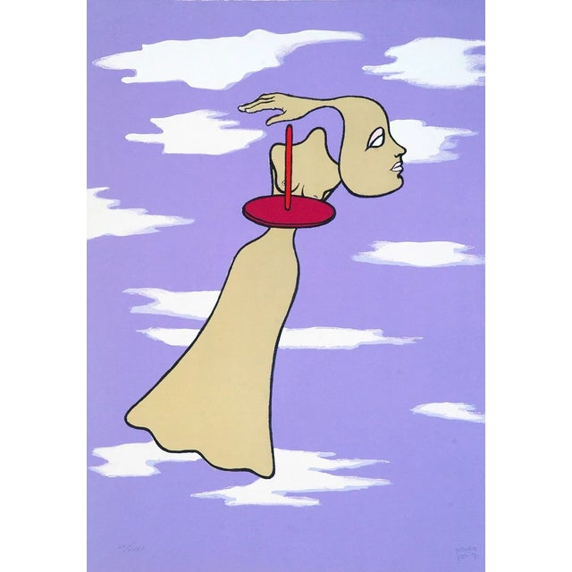 Woman in Clouds - Original Lithograph by M. Henry - 1971 1971 For Sale