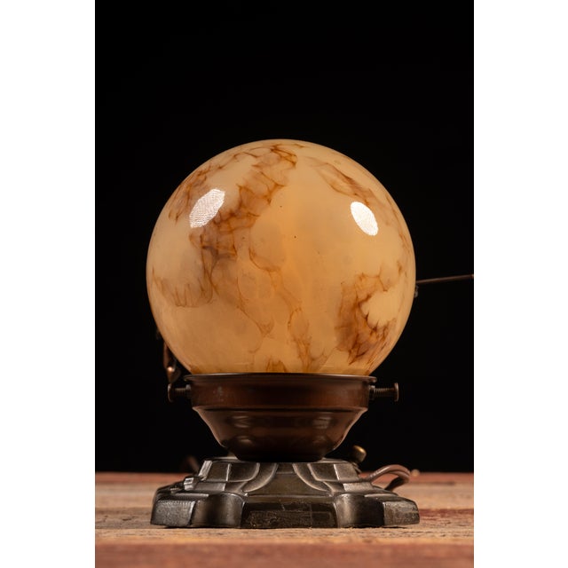 Early 20th Century Early 20th Century Art Deco Figural Equestrian Lamp With Marbled Glass Globe For Sale - Image 5 of 6