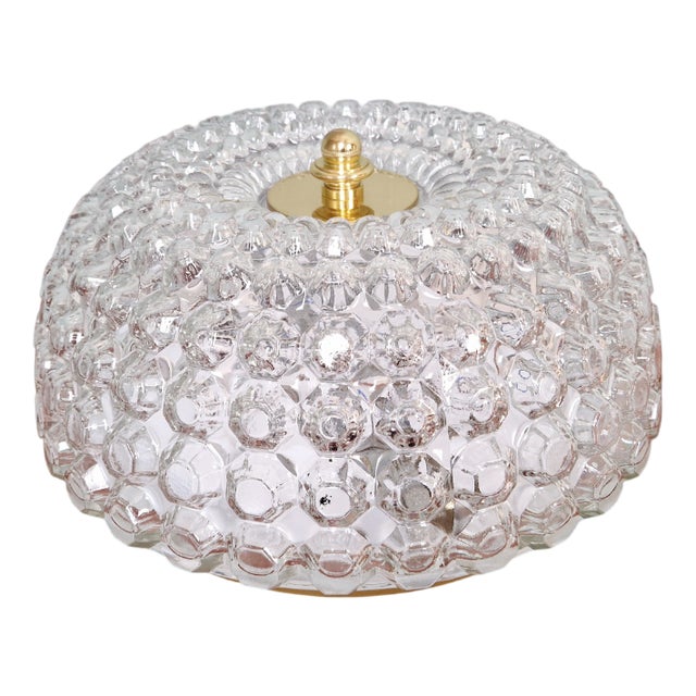 Large Ceiling Light in Clear Honeycomb-Patterned Glass and Brass from Glashütte Limburg, 1970 For Sale